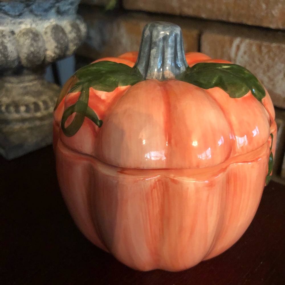 Fall Decor 4” Porcelain Pumpkin with Lid